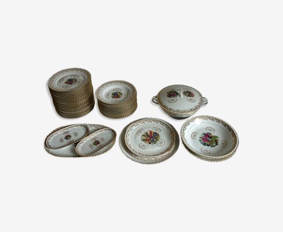 Service Limoges motifs japonais vintage (42 pièces)