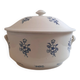 Large soup tureen in Saint Uze earthenware with blue flowers.