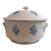 Large soup tureen in Saint Uze earthenware with blue flowers.