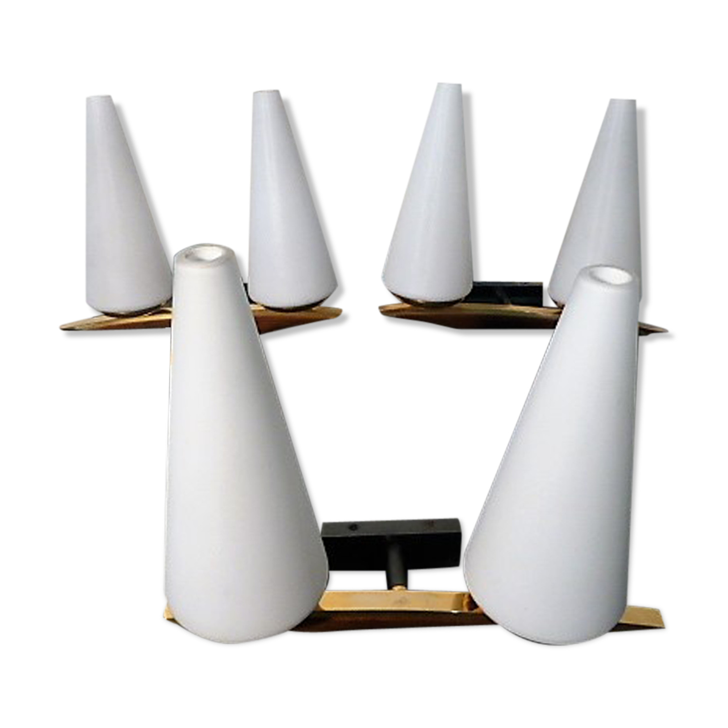 Set of 3 brass and teak Arlus wall light 1960