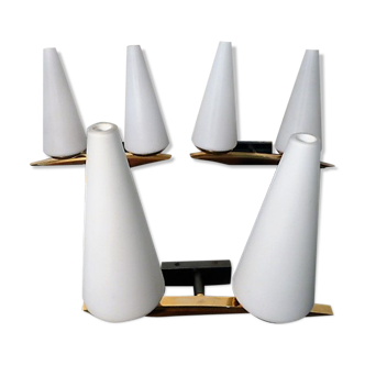 Set of 3 brass and teak Arlus wall light 1960