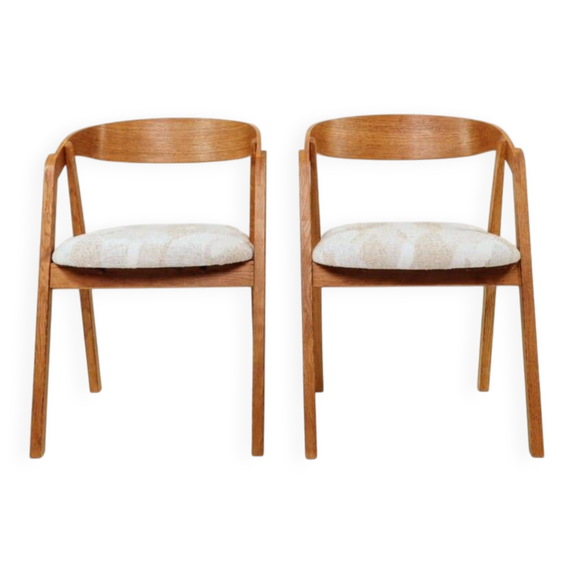 Oak dining chairs set of two, natural wood, jacquard fabric