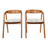Oak dining chairs set of two, natural wood, jacquard fabric