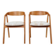 Oak dining chairs set of two, natural wood, jacquard fabric