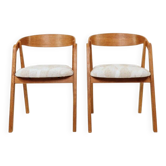 Oak dining chairs set of two, natural wood, jacquard fabric