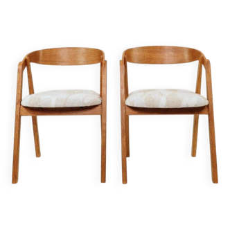 Oak dining chairs set of two, natural wood, jacquard fabric