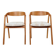 Oak dining chairs set of two, natural wood, jacquard fabric
