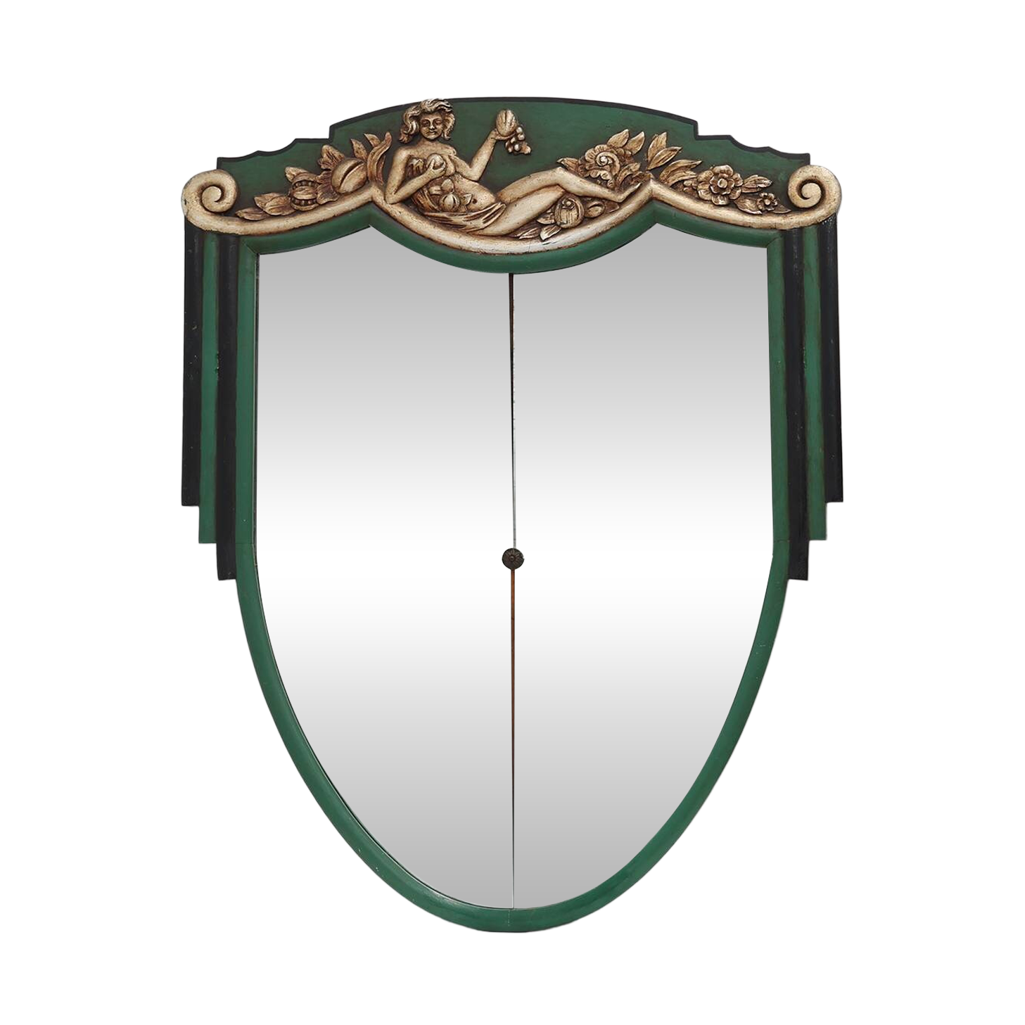 French Art Deco mirror in green carved wood, 1930s