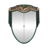 Miroir Art Déco français en bois sculpté vert, années 1930
