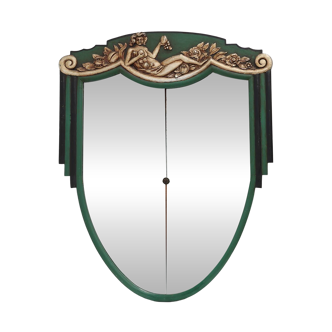 Miroir Art Déco français en bois sculpté vert, années 1930