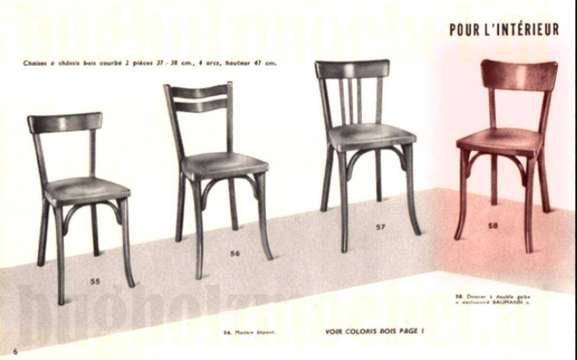 Set de 4 chaises Baumann 1955, cuisine - bistrot, assises linoléum