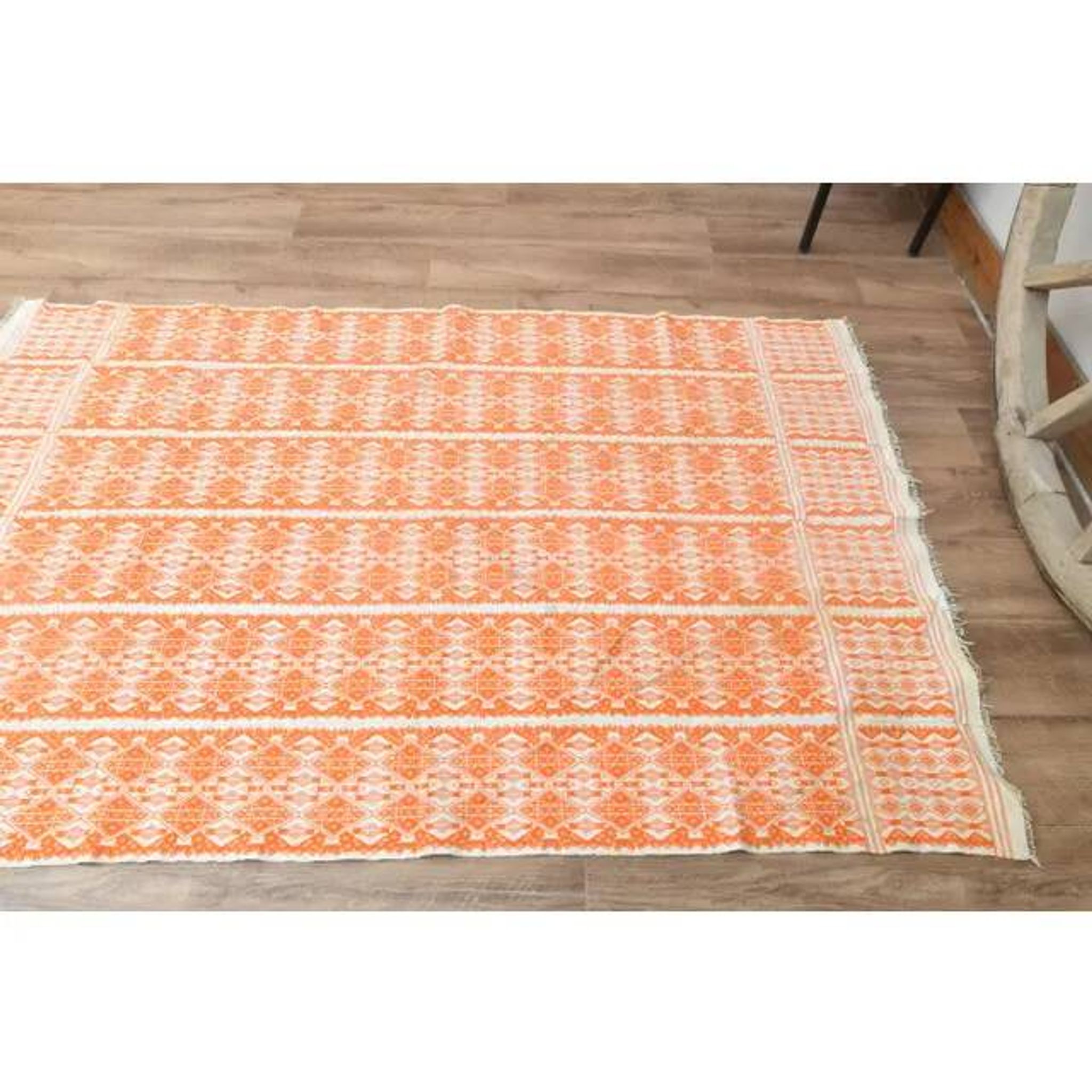 1970s Vintage Turkish Handmade Wool Cotton Orange Kilim Rug 112x180