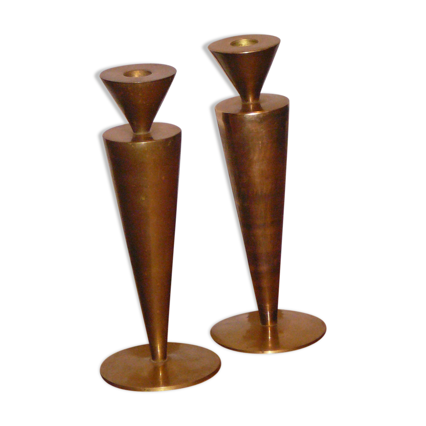 Pair of bronze/brass modernist candlesticks