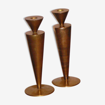 Pair of bronze/brass modernist candlesticks