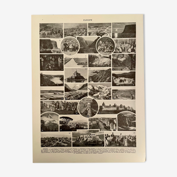 Planche photographique et carte sur l'Europe de 1928