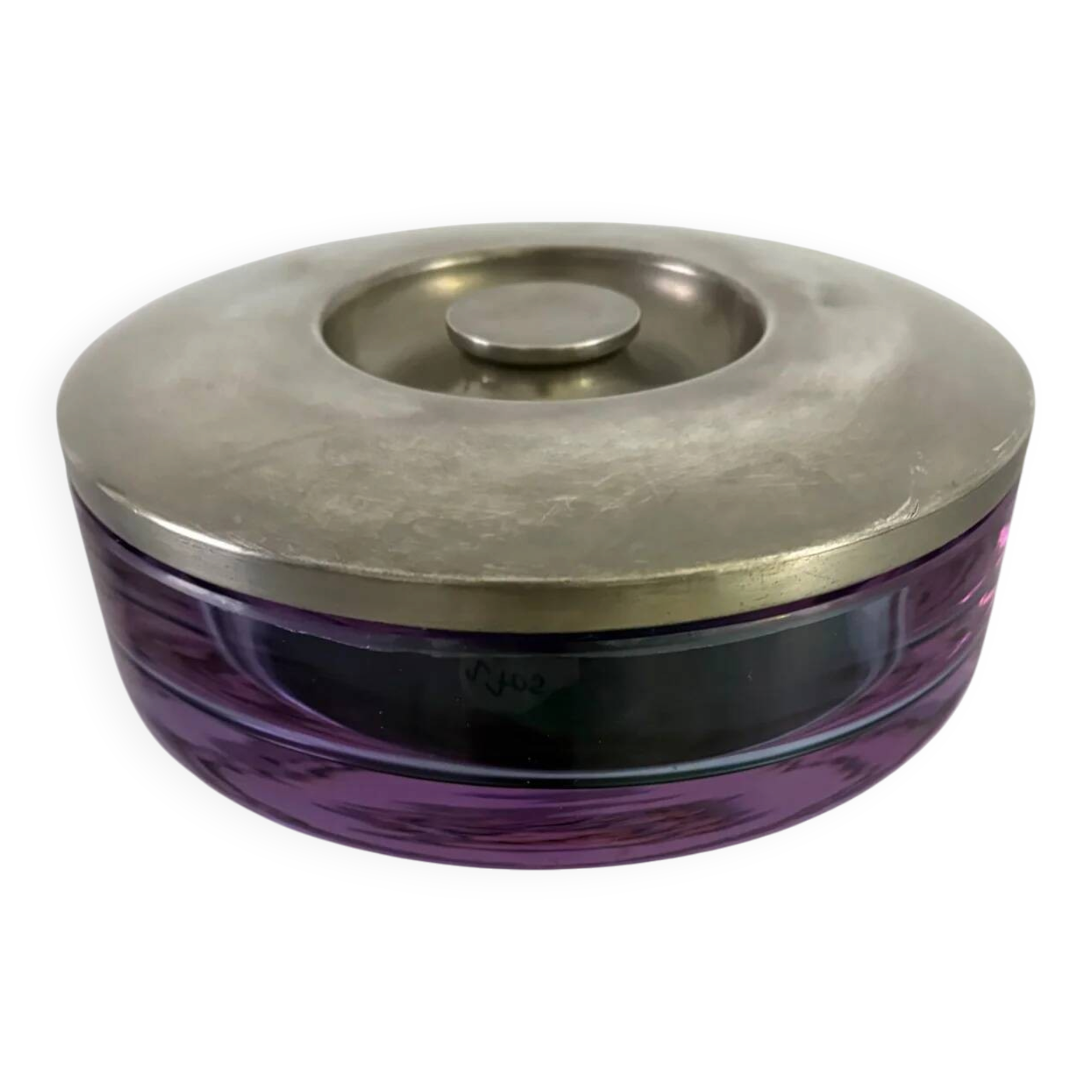 Sergio Asti purple Murano glass & inox vanity box for Arnolfo di Cambio, Italy 1970s
