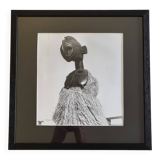 Vintage ethnographic photograph, large framed Baga mask, 44 x 44 cm.