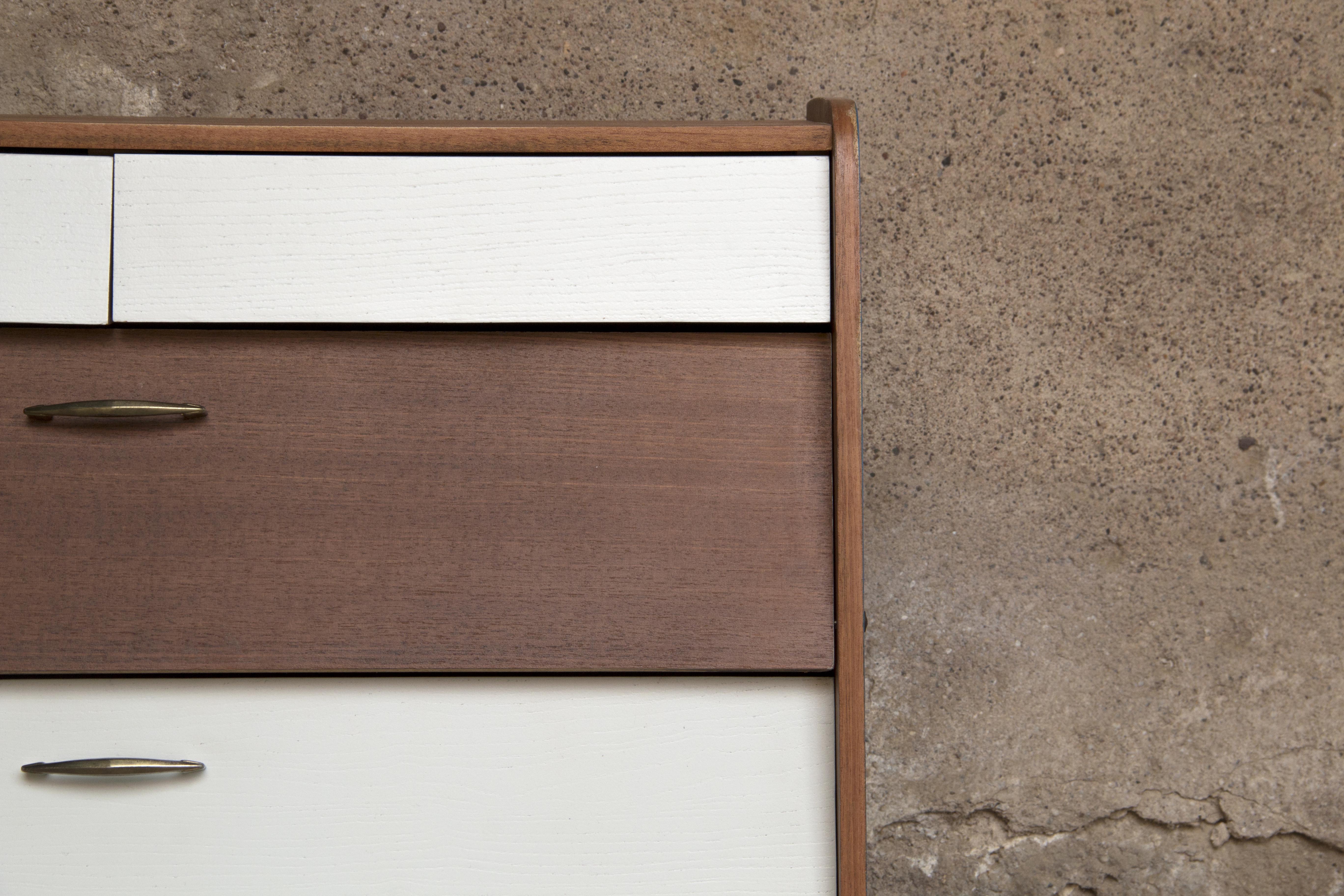 Furniture shoes, teak revamps white blue