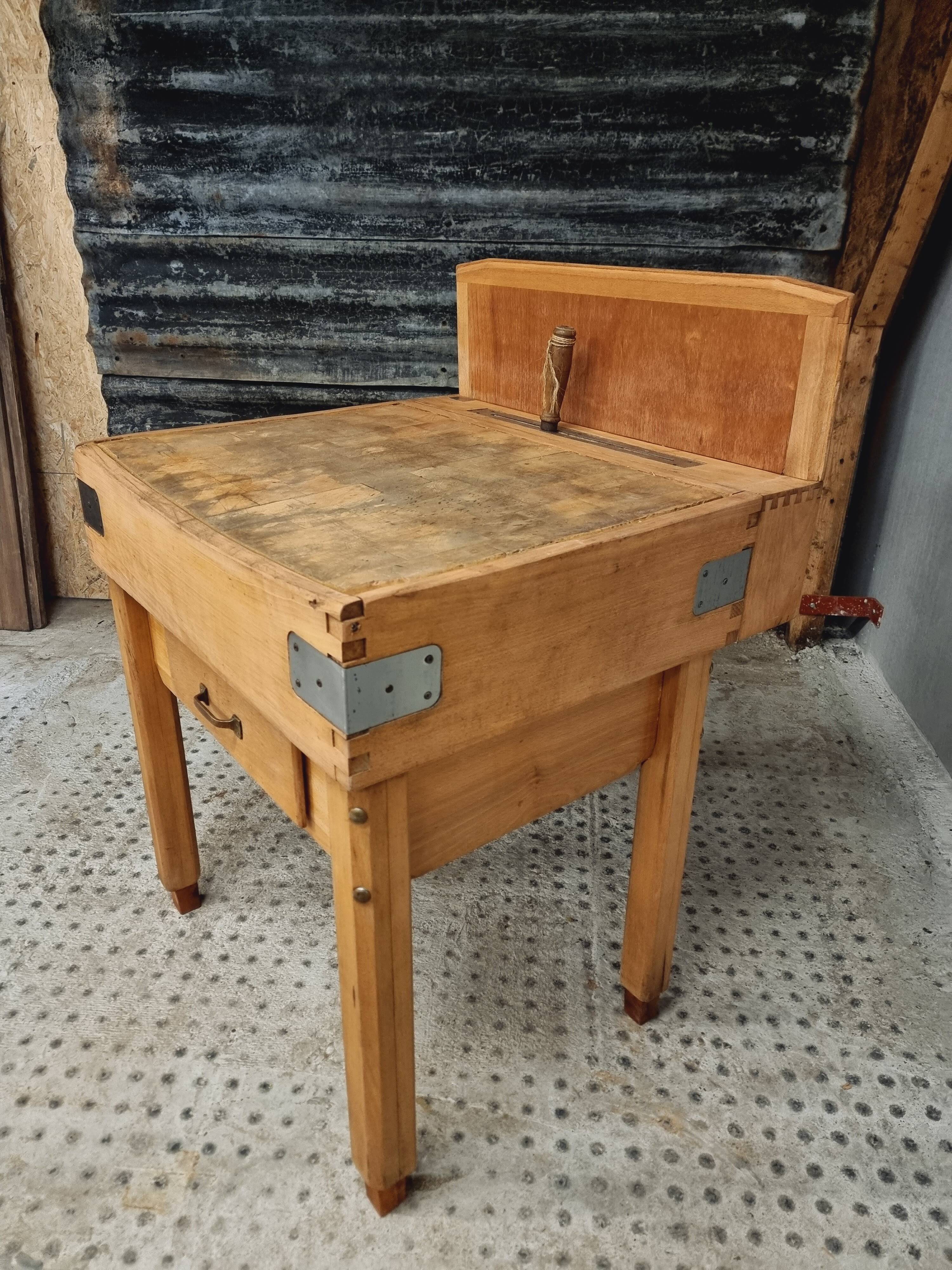 Vintage block butcher table beech kitchen island 74 x 81 cm