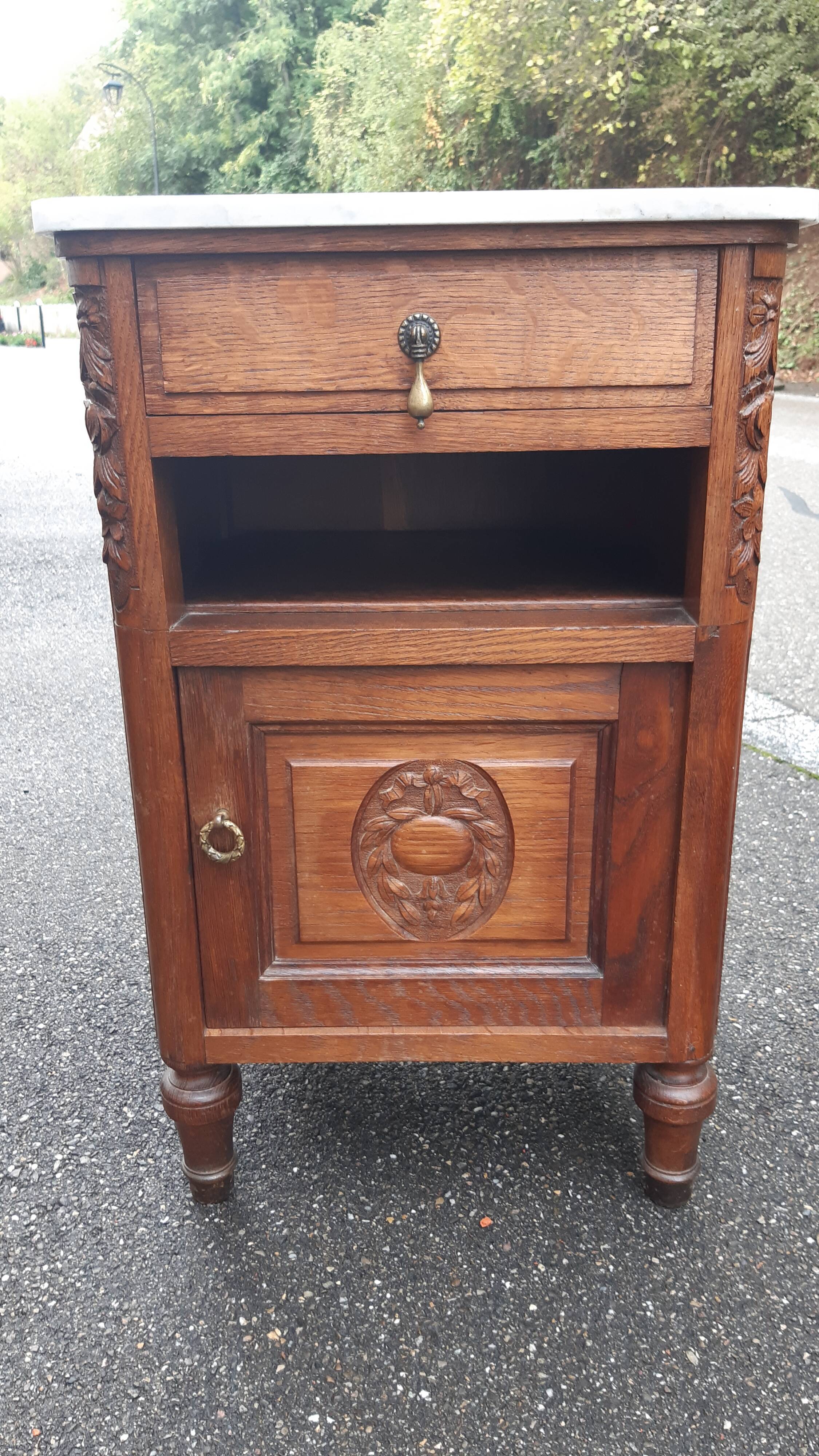 Solid oak and marble bedside tables