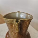 Vintage Studio Pottery Owl Pitcher: Speckled Glaze Stoneware Vase