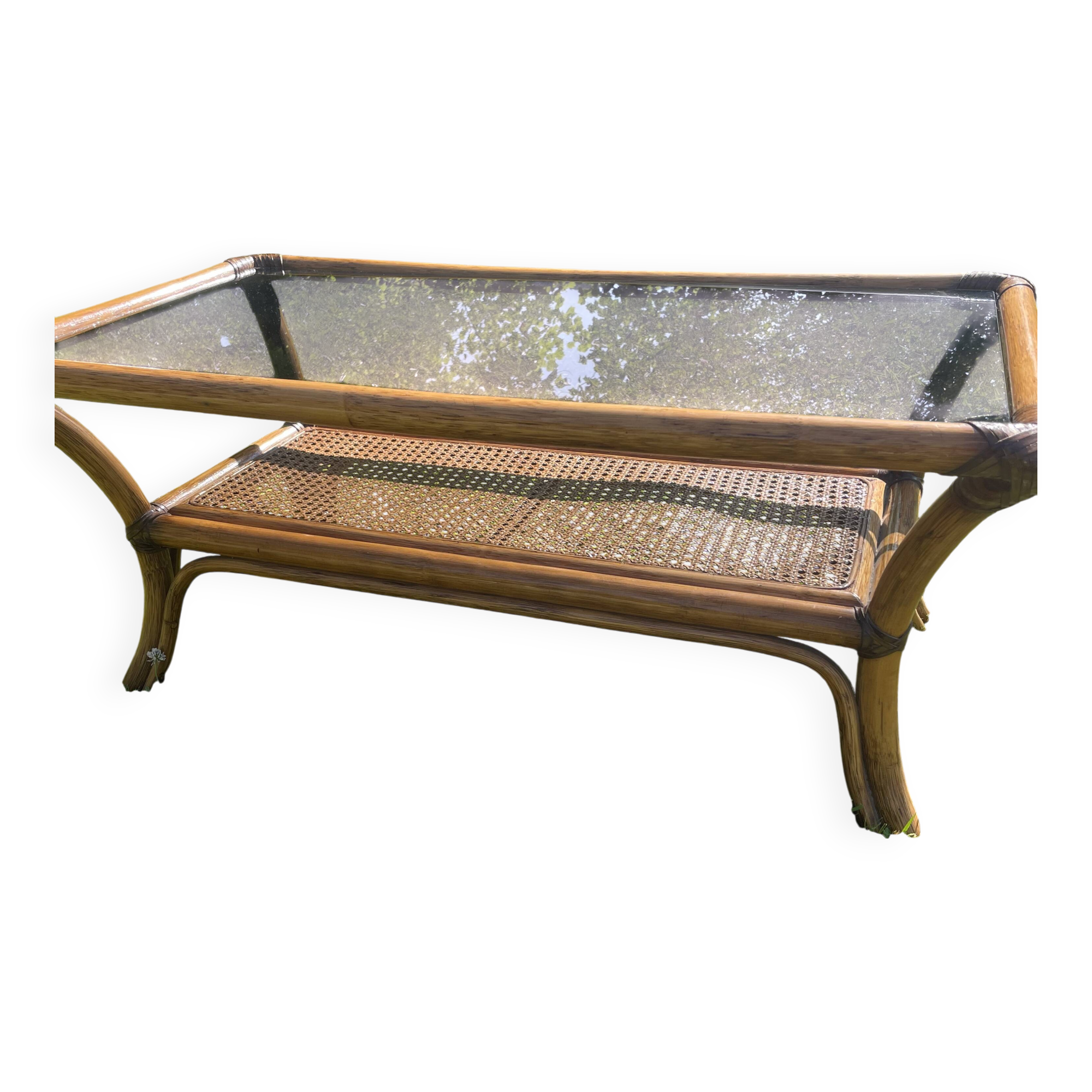 70s rattan coffee table