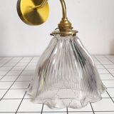 Large wall light in holophane glass and brass
