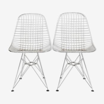 Pair of chairs Eames wire chair DKR Herman miller