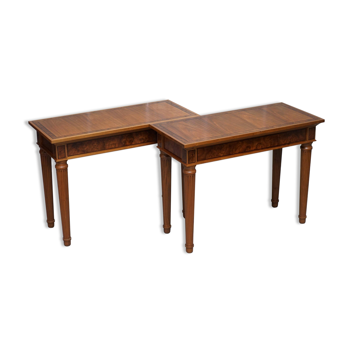 Pair of console tables David Linley 1993 walnut burr