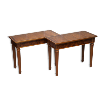 Pair of console tables David Linley 1993 walnut burr