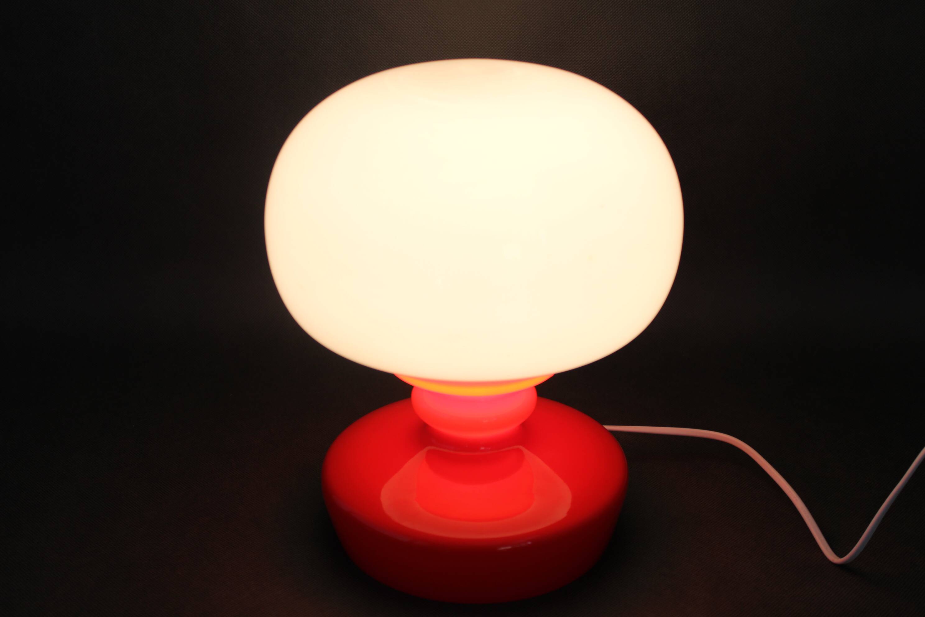 1970s Stepan Tabery Red Glass Mushroom Table Lamp, Czechoslovakia