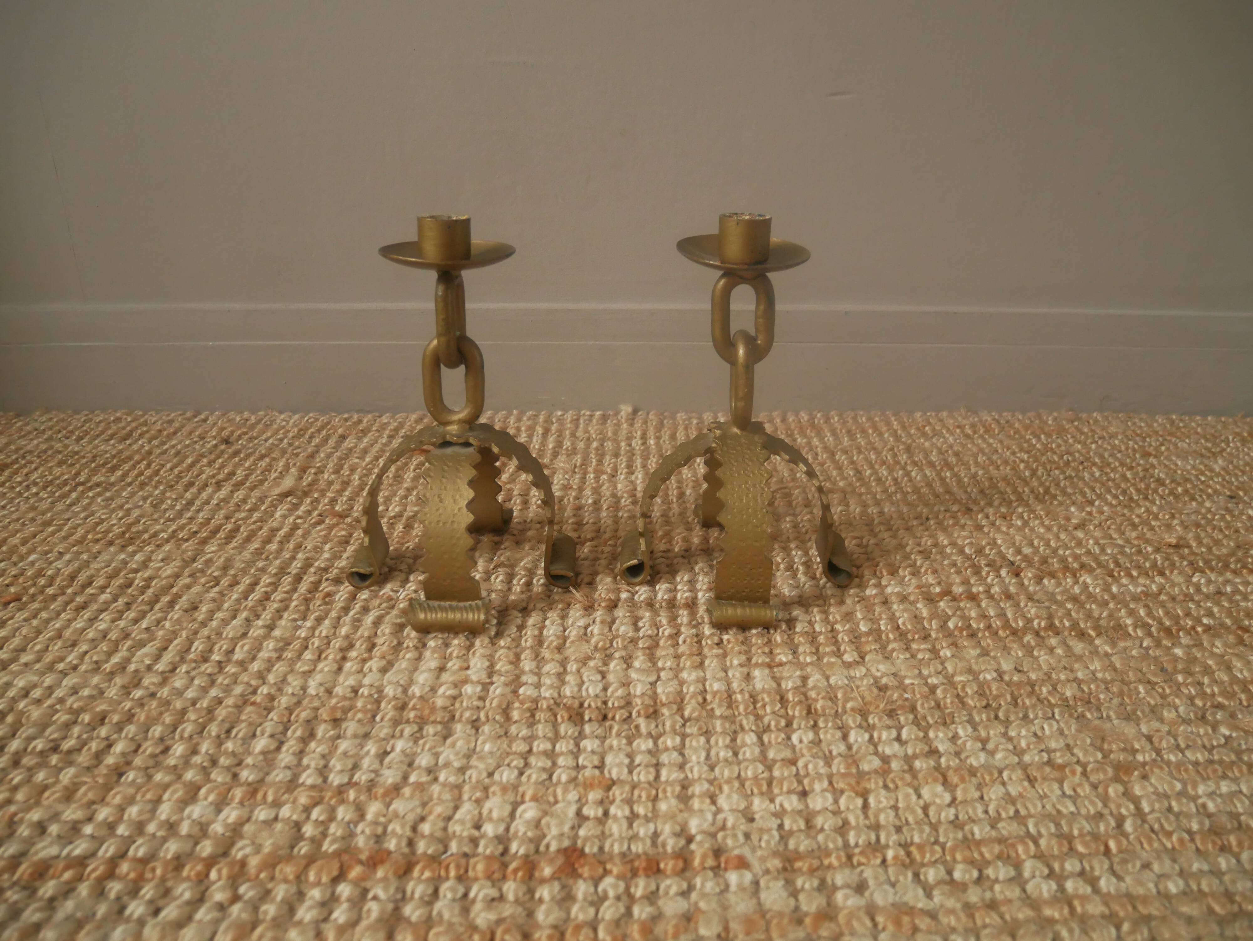 Candelabra candle holders brutalist design handcrafted wrought iron folk art candlesticks