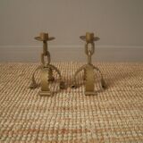 Candelabra candle holders brutalist design handcrafted wrought iron folk art candlesticks