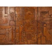 Victoire de Segonzac. Panneau triptyque en bois sculpté. Contemporain