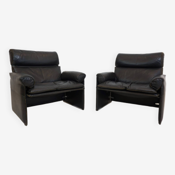 Saporiti Italia set of 2 leather armchairs by Giovanni Offredi