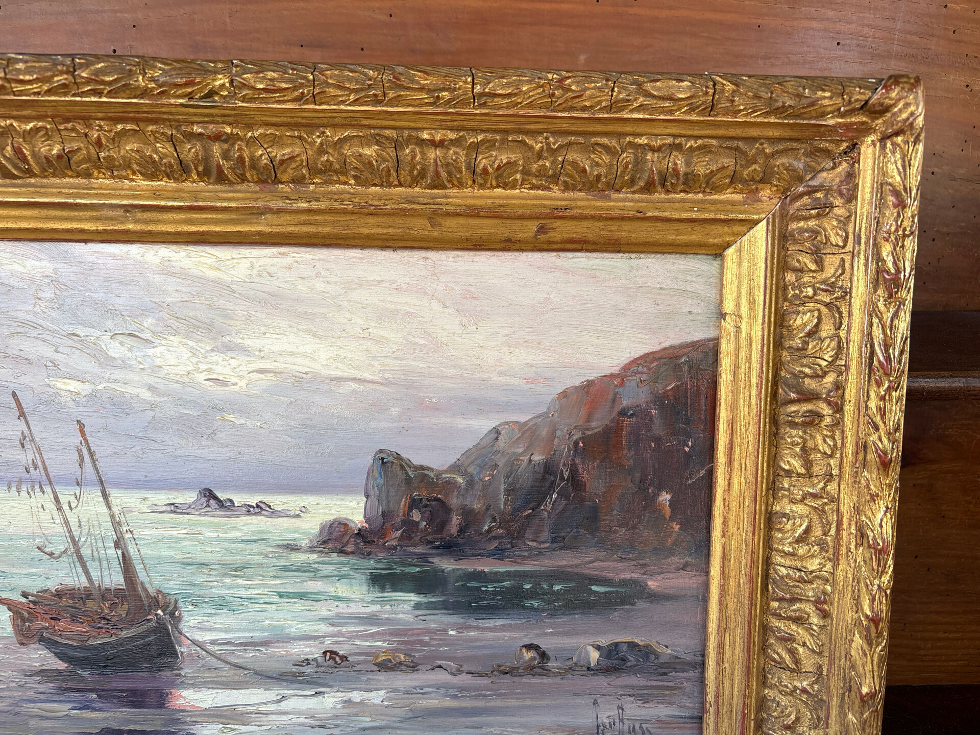 Old marine painting – Oil on panel signed Léo Spanoghe