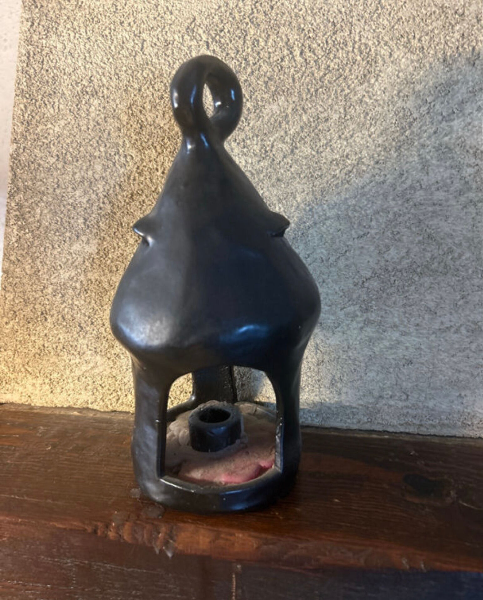 Black ceramic candle holder signed – handcrafted piece