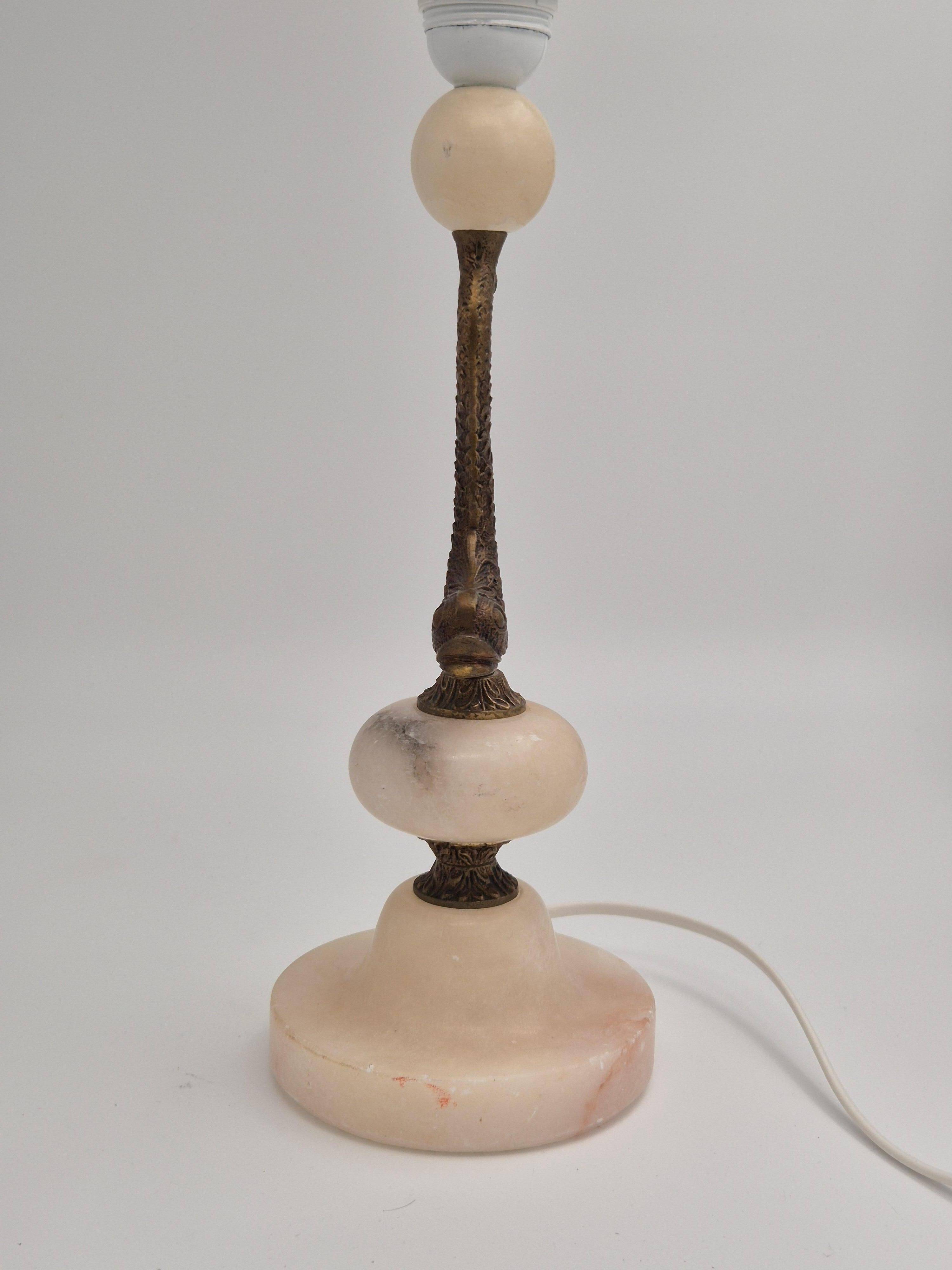 Sculptural table lamp in alabaster with fish/dolphin decoration, Swedish Grace