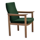 1980s, Danish armchair by Høng Stole, green furniture wool, oak wood.