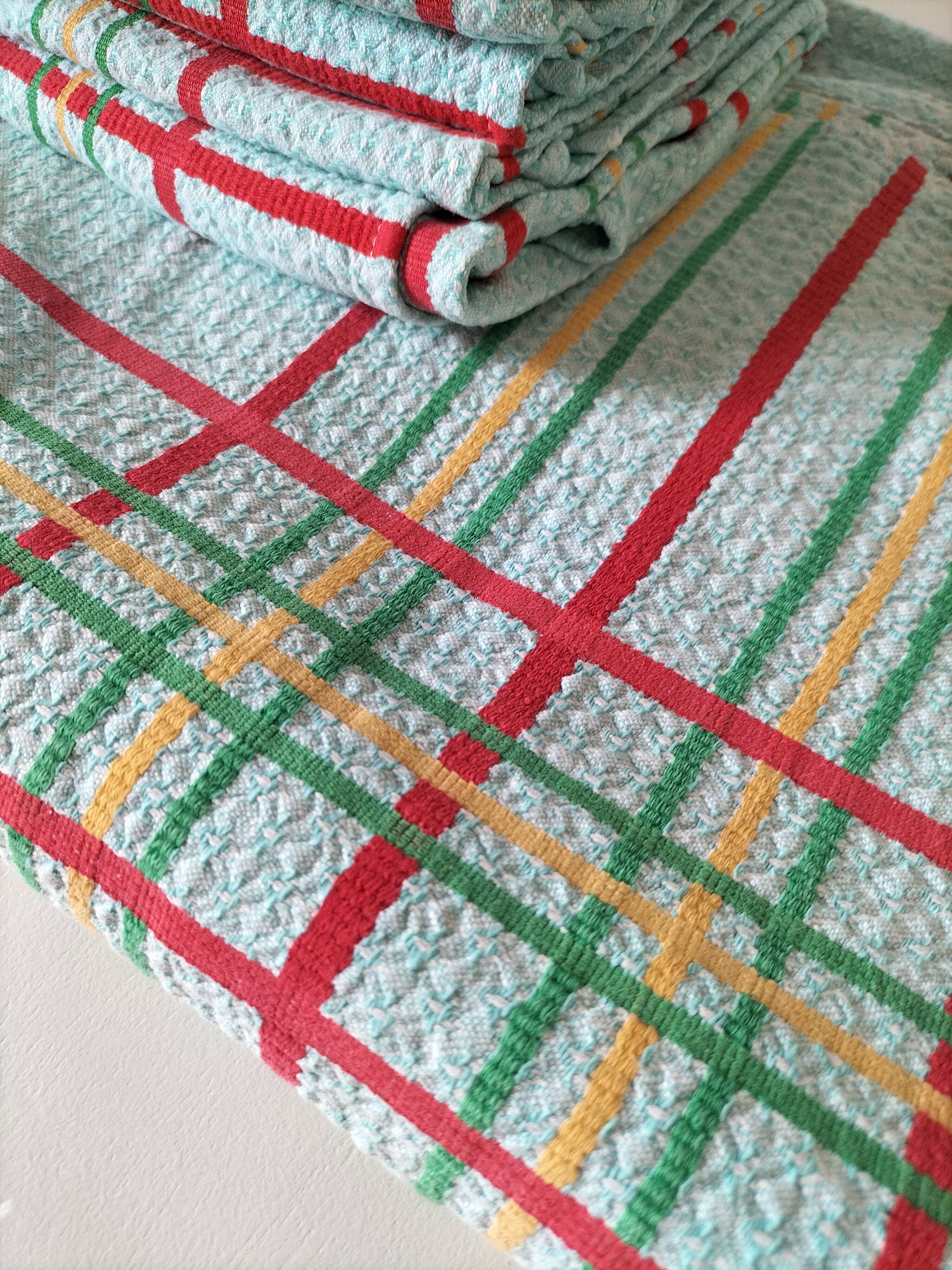 Ensemble nappe et 11 serviettes coton damassé vintage