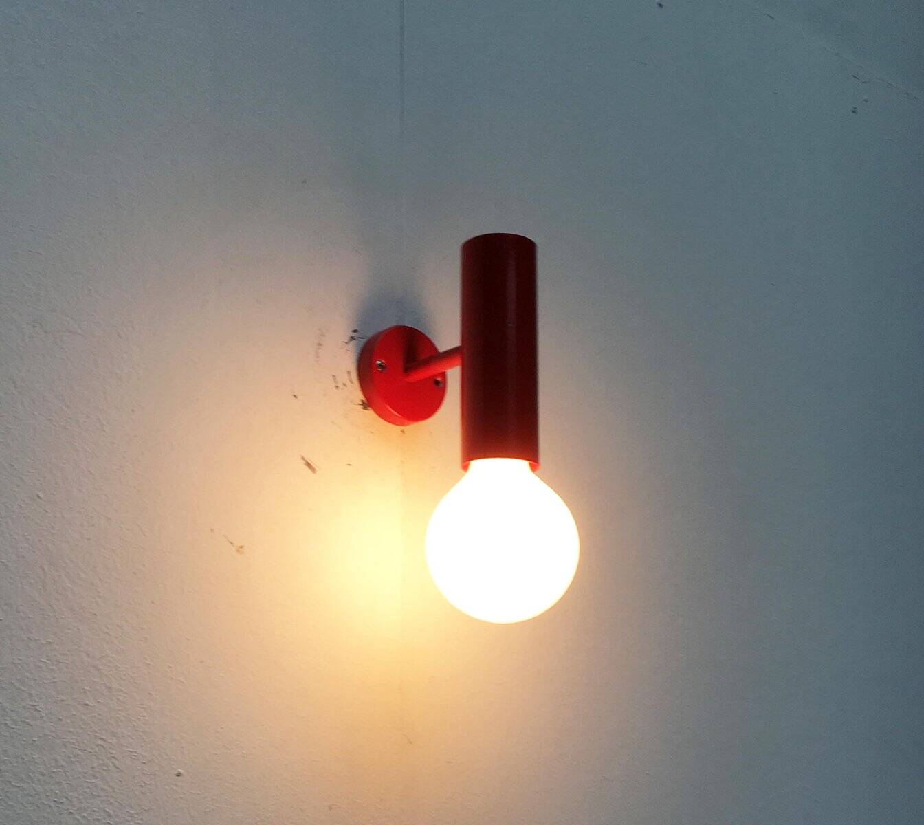 Mid-century minimalist red wall lamp, set of 2.