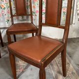 6 Art Deco walnut and leather chairs