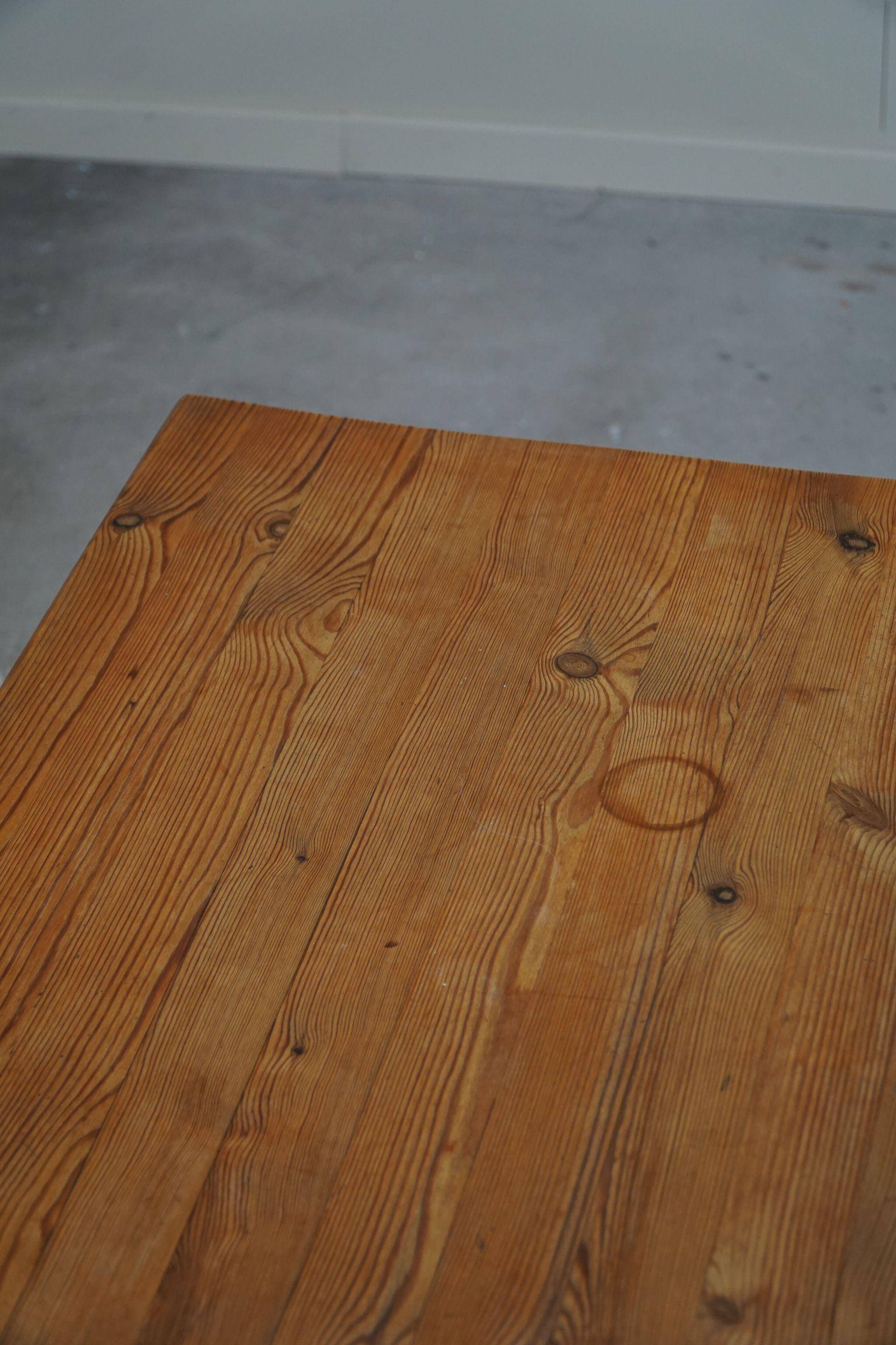 Modern Swedish coffee table in solid pine by Sven Larsson, brutalist, 1970s.