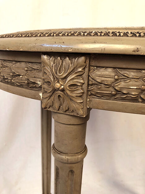 Louis XVI style oval pedestal table in grey lacquered wood