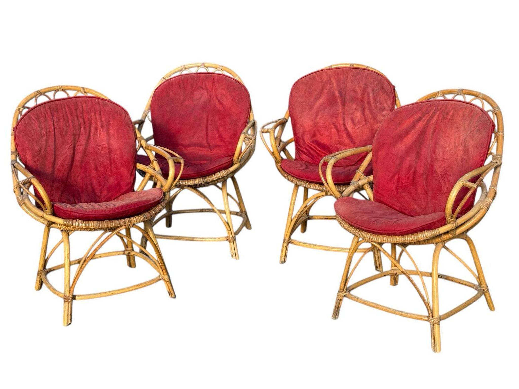 Set of 10 rattan armchairs from the 1960s, France.