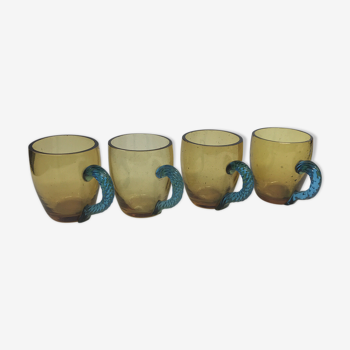 4 miniature cups george sand yellow and blue