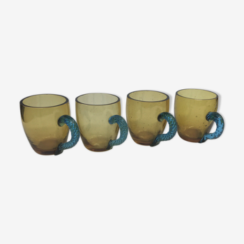 Set de 4 tasses miniature jaune et bleu