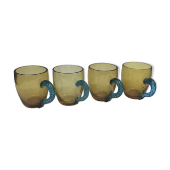 4 miniature cups george sand yellow and blue