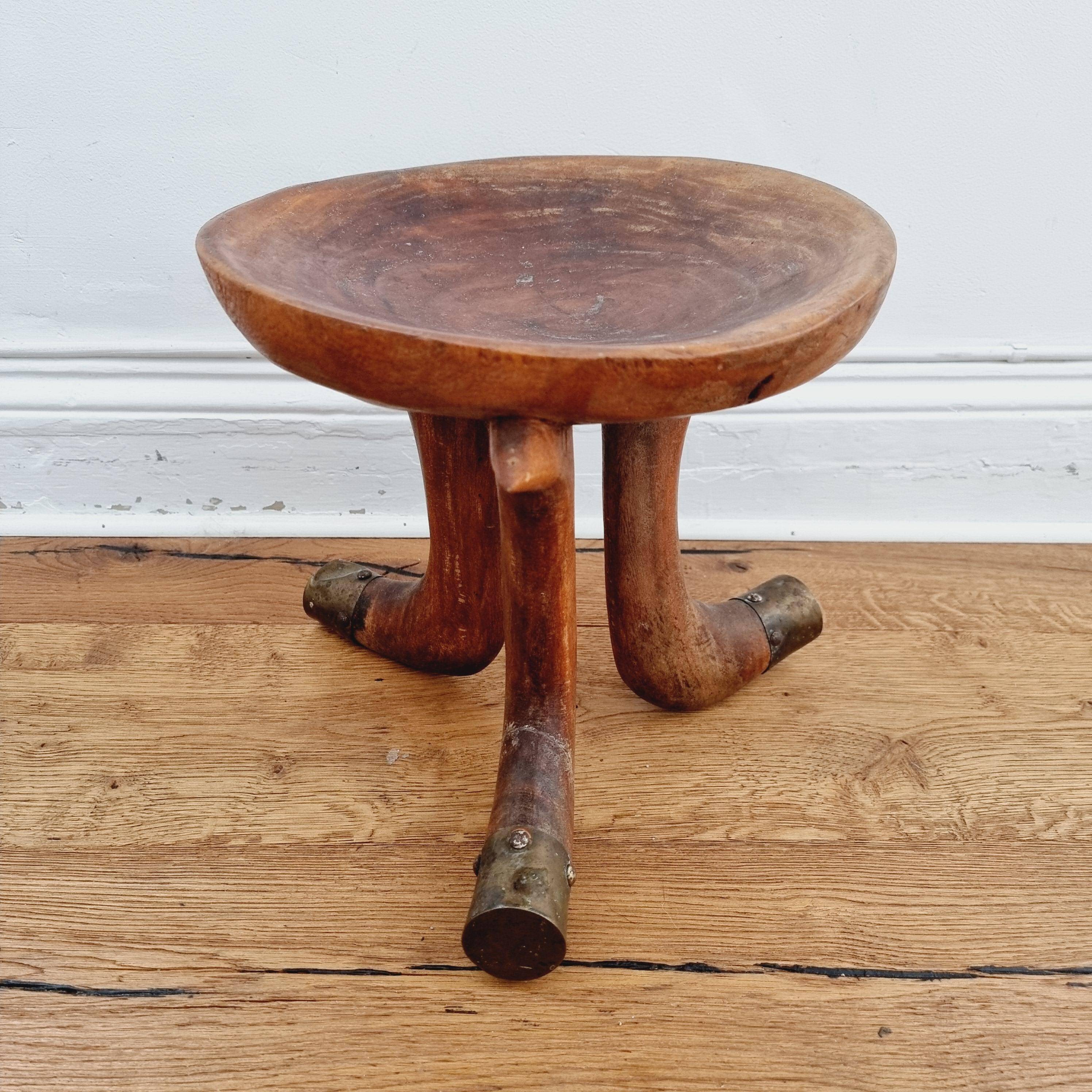 Tribal stool with brass details, Southern Ethiopia, early 20th century.