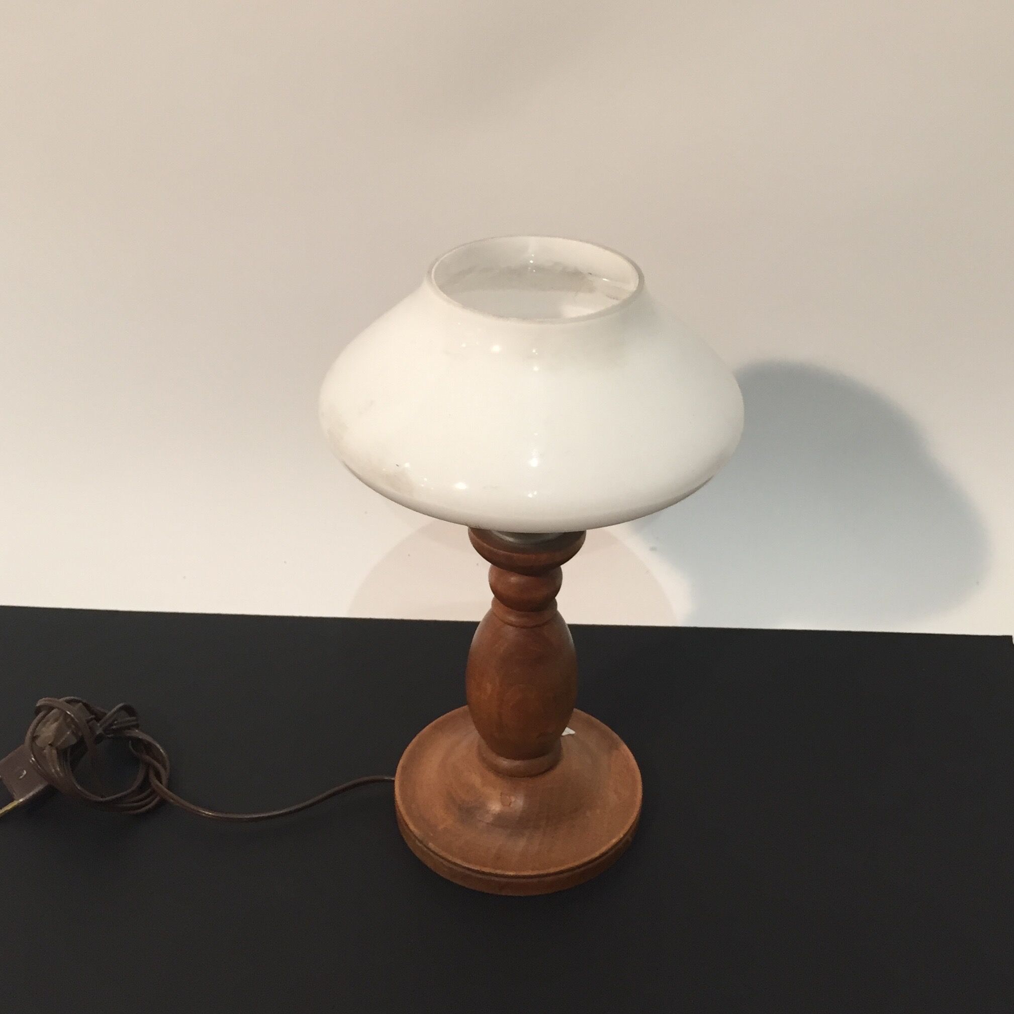 Turned wooden table lamp